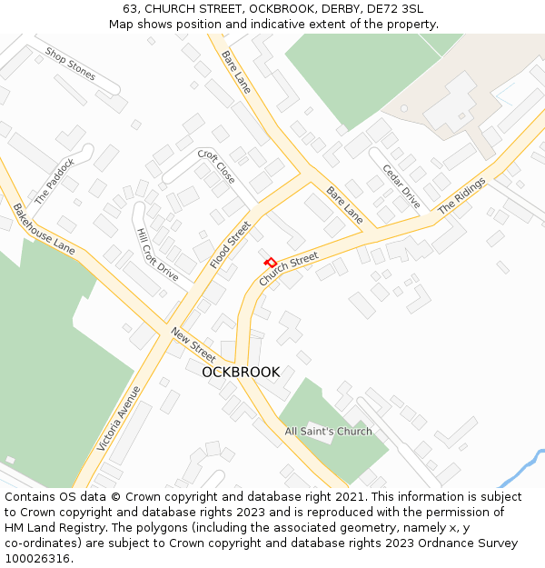 63, CHURCH STREET, OCKBROOK, DERBY, DE72 3SL: Location map and indicative extent of plot