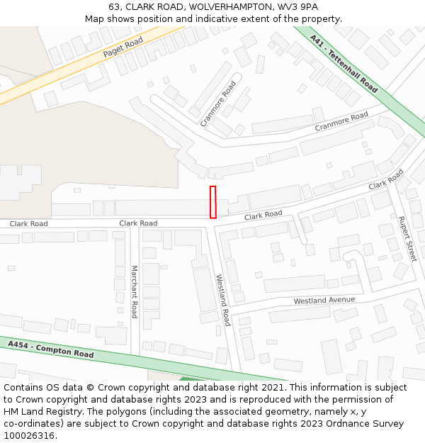 63, CLARK ROAD, WOLVERHAMPTON, WV3 9PA: Location map and indicative extent of plot