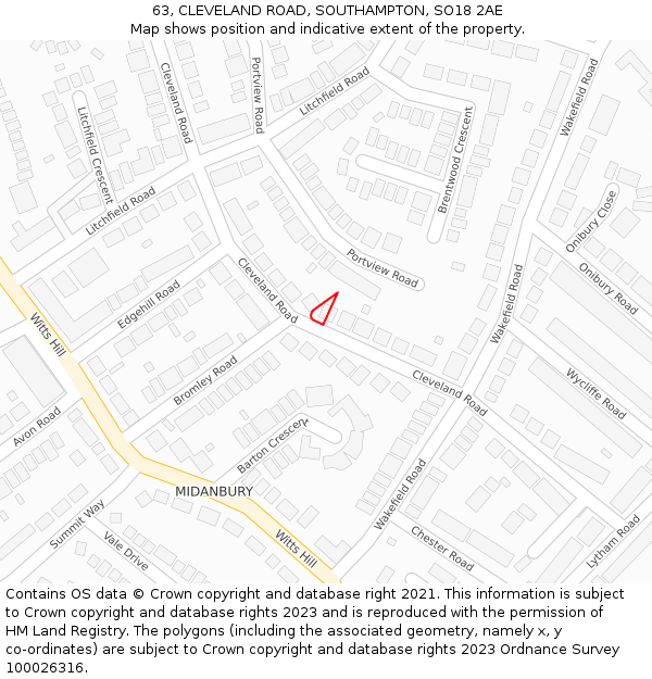 63, CLEVELAND ROAD, SOUTHAMPTON, SO18 2AE: Location map and indicative extent of plot