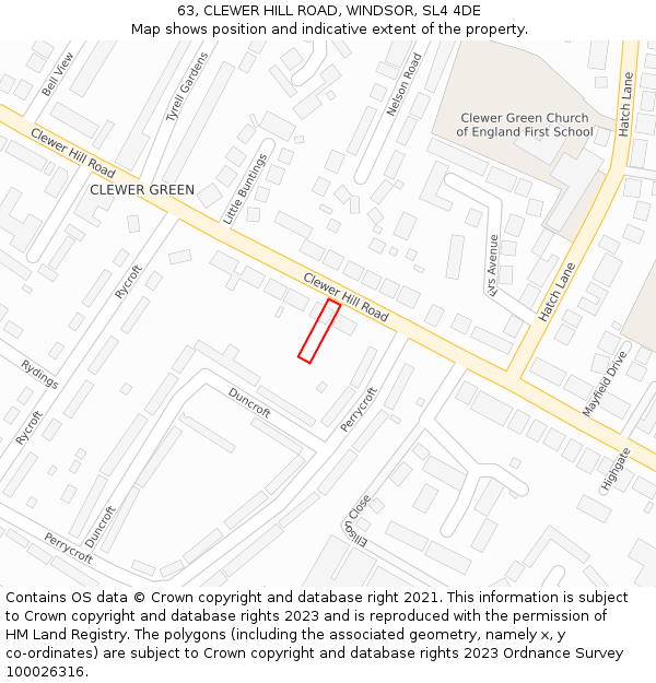 63, CLEWER HILL ROAD, WINDSOR, SL4 4DE: Location map and indicative extent of plot