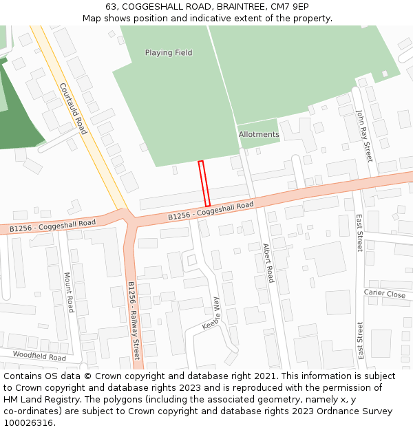 63, COGGESHALL ROAD, BRAINTREE, CM7 9EP: Location map and indicative extent of plot