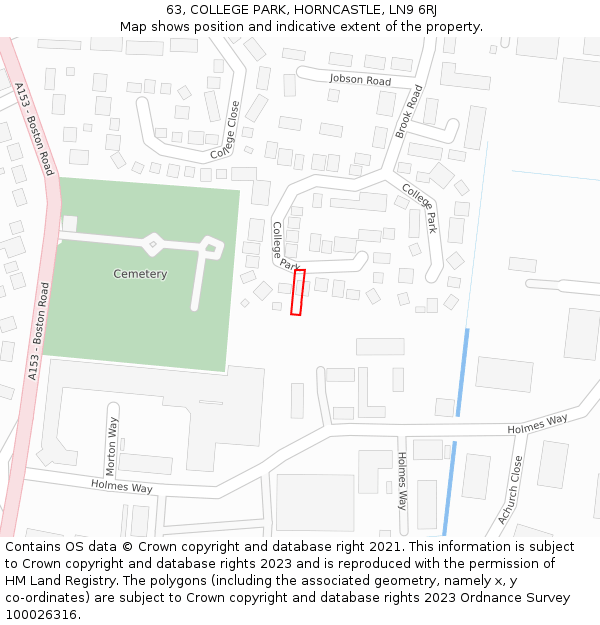 63, COLLEGE PARK, HORNCASTLE, LN9 6RJ: Location map and indicative extent of plot