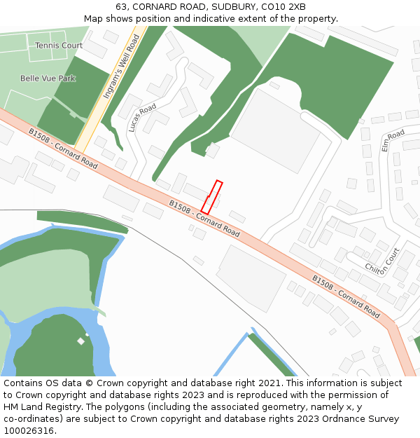 63, CORNARD ROAD, SUDBURY, CO10 2XB: Location map and indicative extent of plot