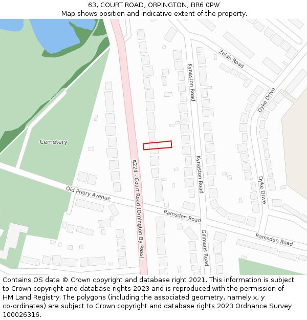 63, COURT ROAD, ORPINGTON, BR6 0PW: Location map and indicative extent of plot