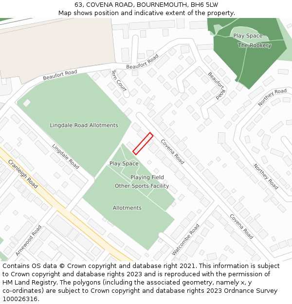 63, COVENA ROAD, BOURNEMOUTH, BH6 5LW: Location map and indicative extent of plot