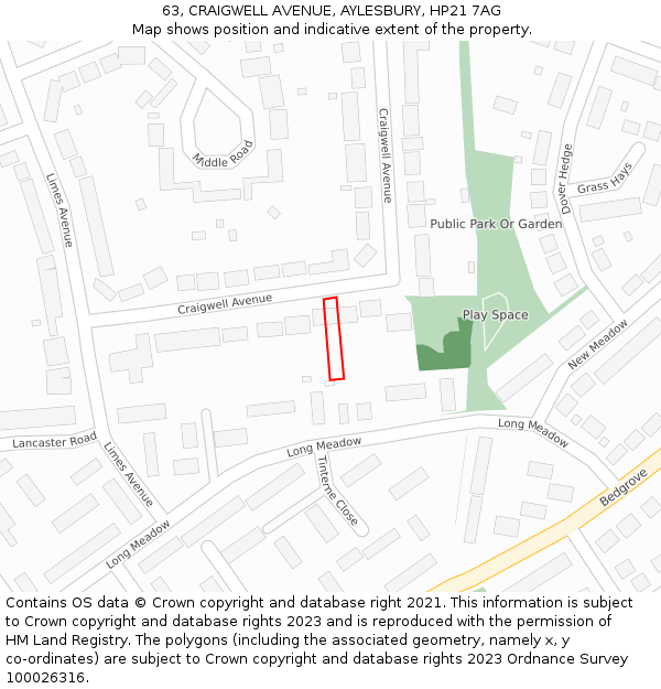 63, CRAIGWELL AVENUE, AYLESBURY, HP21 7AG: Location map and indicative extent of plot
