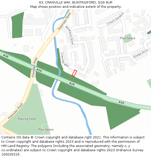 63, CRANVILLE WAY, BUNTINGFORD, SG9 9UR: Location map and indicative extent of plot