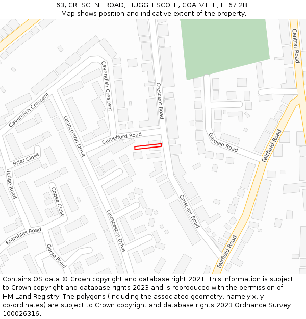 63, CRESCENT ROAD, HUGGLESCOTE, COALVILLE, LE67 2BE: Location map and indicative extent of plot
