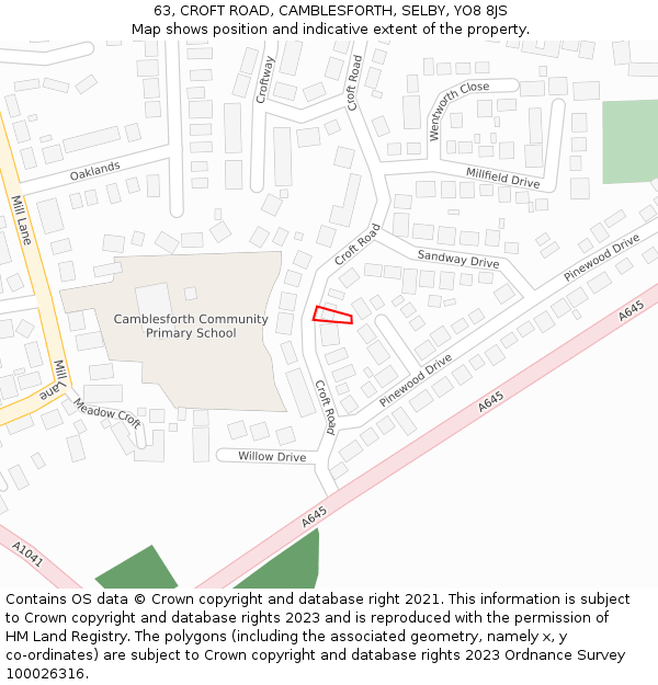 63, CROFT ROAD, CAMBLESFORTH, SELBY, YO8 8JS: Location map and indicative extent of plot
