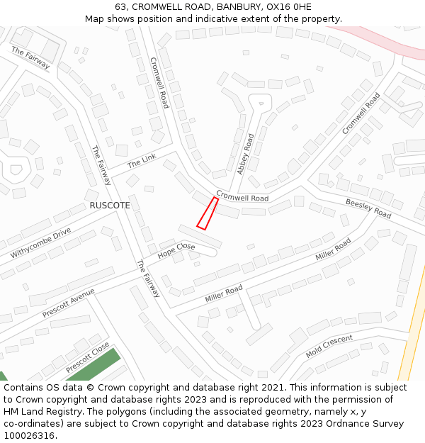 63, CROMWELL ROAD, BANBURY, OX16 0HE: Location map and indicative extent of plot