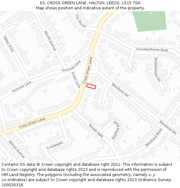 63, CROSS GREEN LANE, HALTON, LEEDS, LS15 7SA: Location map and indicative extent of plot