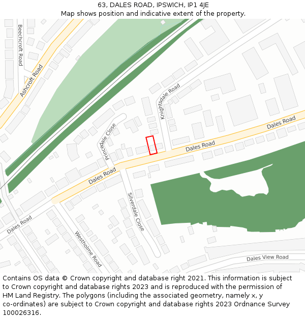 63, DALES ROAD, IPSWICH, IP1 4JE: Location map and indicative extent of plot