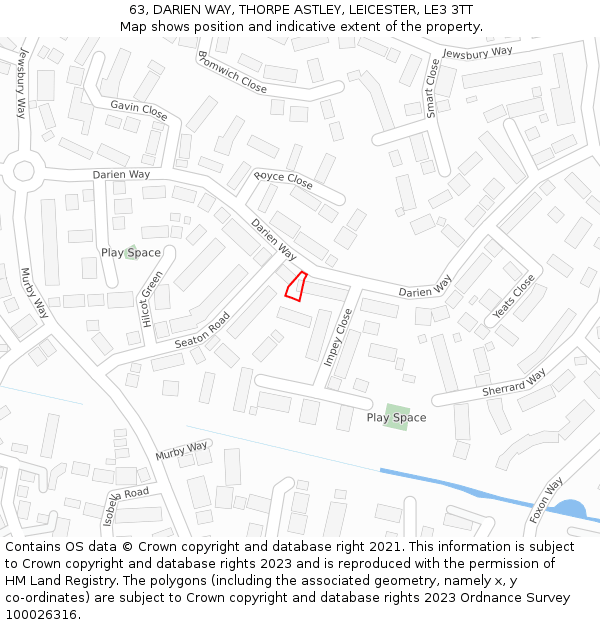 63, DARIEN WAY, THORPE ASTLEY, LEICESTER, LE3 3TT: Location map and indicative extent of plot