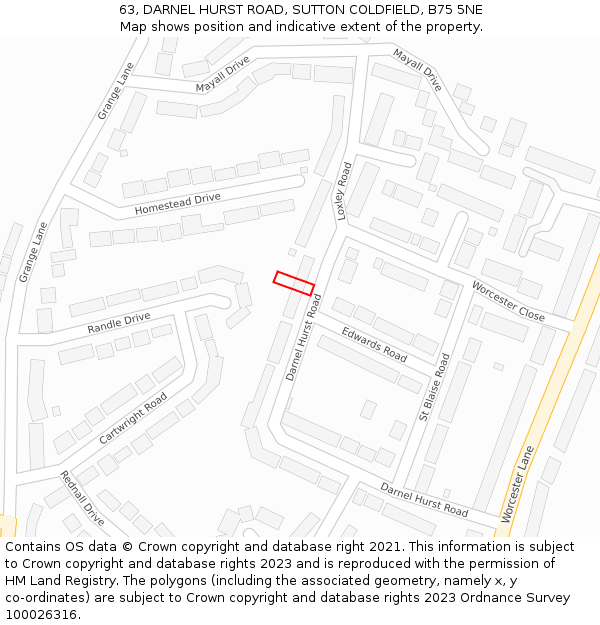 63, DARNEL HURST ROAD, SUTTON COLDFIELD, B75 5NE: Location map and indicative extent of plot