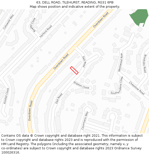 63, DELL ROAD, TILEHURST, READING, RG31 6PB: Location map and indicative extent of plot