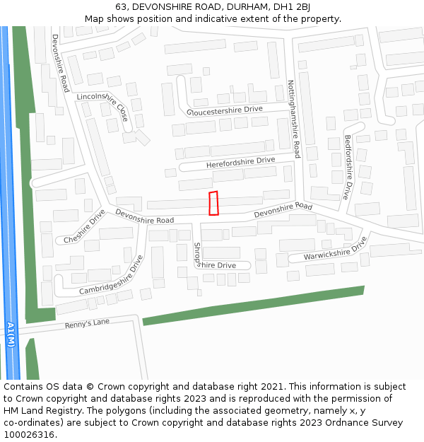 63, DEVONSHIRE ROAD, DURHAM, DH1 2BJ: Location map and indicative extent of plot