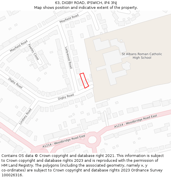 63, DIGBY ROAD, IPSWICH, IP4 3NJ: Location map and indicative extent of plot
