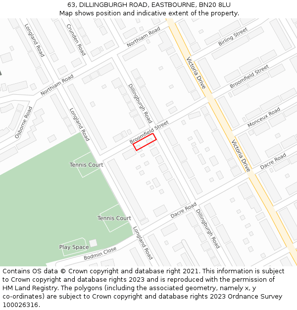 63, DILLINGBURGH ROAD, EASTBOURNE, BN20 8LU: Location map and indicative extent of plot