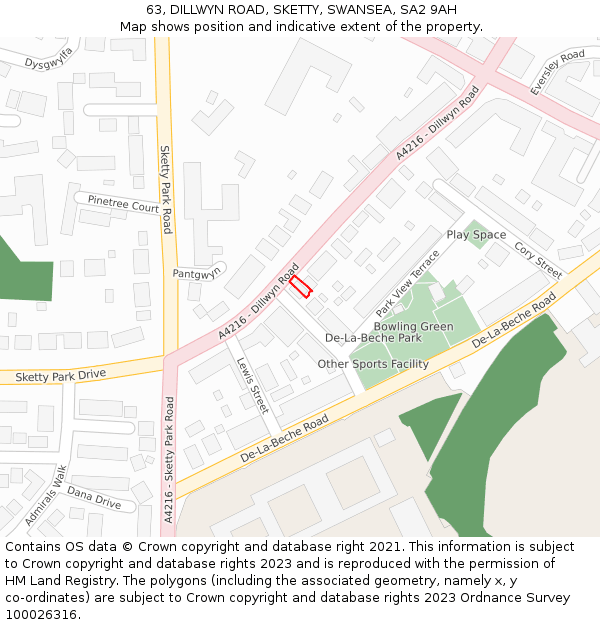 63, DILLWYN ROAD, SKETTY, SWANSEA, SA2 9AH: Location map and indicative extent of plot