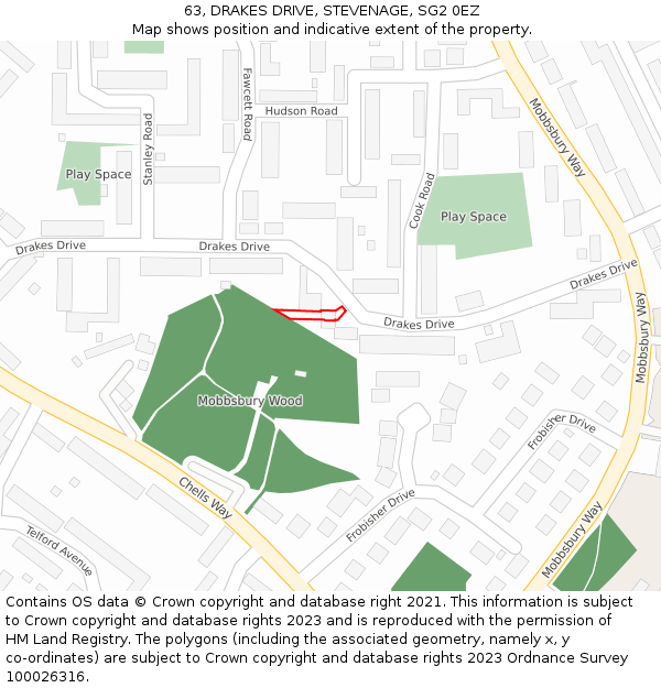 63, DRAKES DRIVE, STEVENAGE, SG2 0EZ: Location map and indicative extent of plot