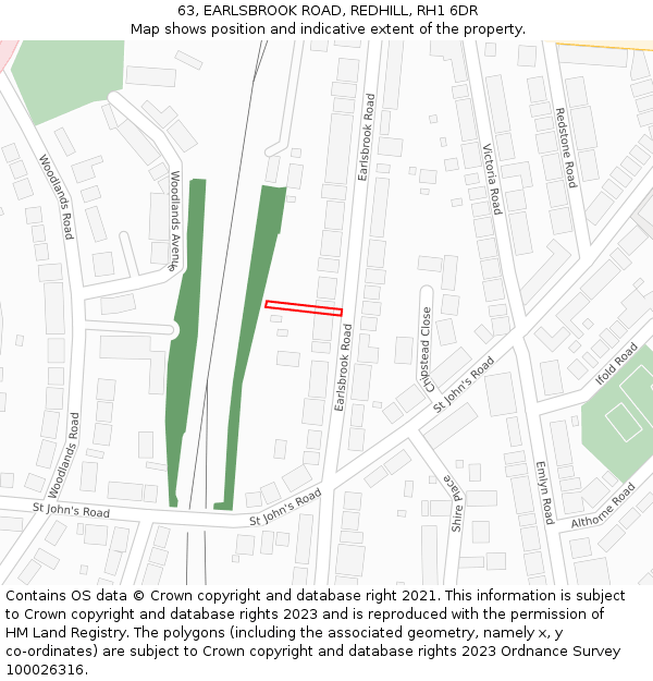 63, EARLSBROOK ROAD, REDHILL, RH1 6DR: Location map and indicative extent of plot