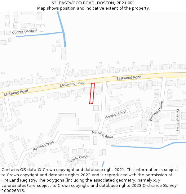63, EASTWOOD ROAD, BOSTON, PE21 0PL: Location map and indicative extent of plot