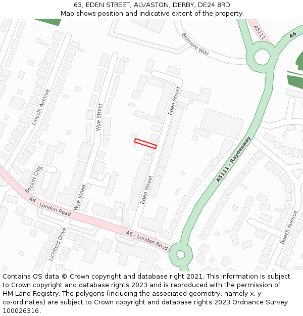 63, EDEN STREET, ALVASTON, DERBY, DE24 8RD: Location map and indicative extent of plot