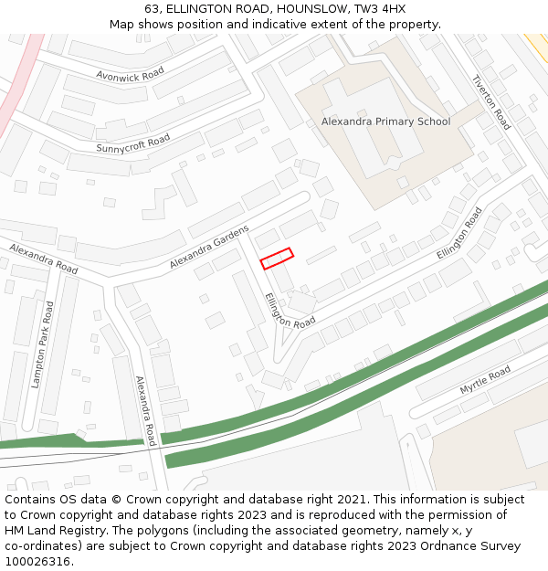 63, ELLINGTON ROAD, HOUNSLOW, TW3 4HX: Location map and indicative extent of plot