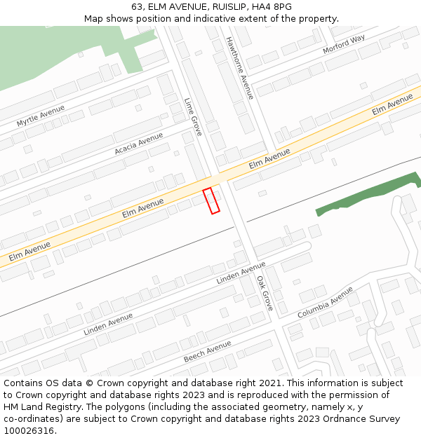63, ELM AVENUE, RUISLIP, HA4 8PG: Location map and indicative extent of plot