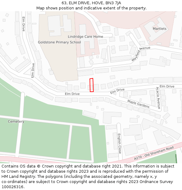 63, ELM DRIVE, HOVE, BN3 7JA: Location map and indicative extent of plot