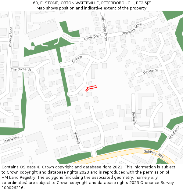 63, ELSTONE, ORTON WATERVILLE, PETERBOROUGH, PE2 5JZ: Location map and indicative extent of plot