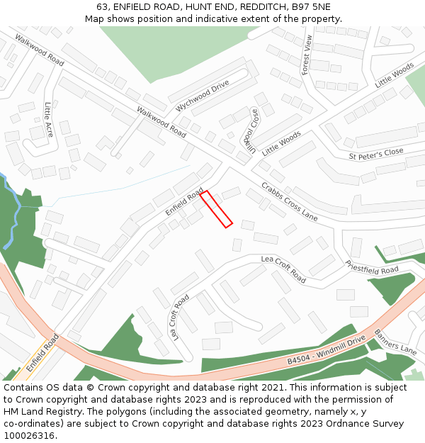 63, ENFIELD ROAD, HUNT END, REDDITCH, B97 5NE: Location map and indicative extent of plot