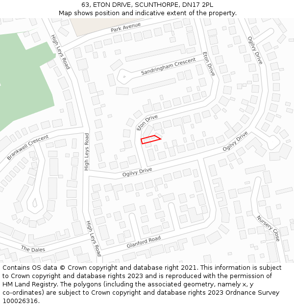 63, ETON DRIVE, SCUNTHORPE, DN17 2PL: Location map and indicative extent of plot