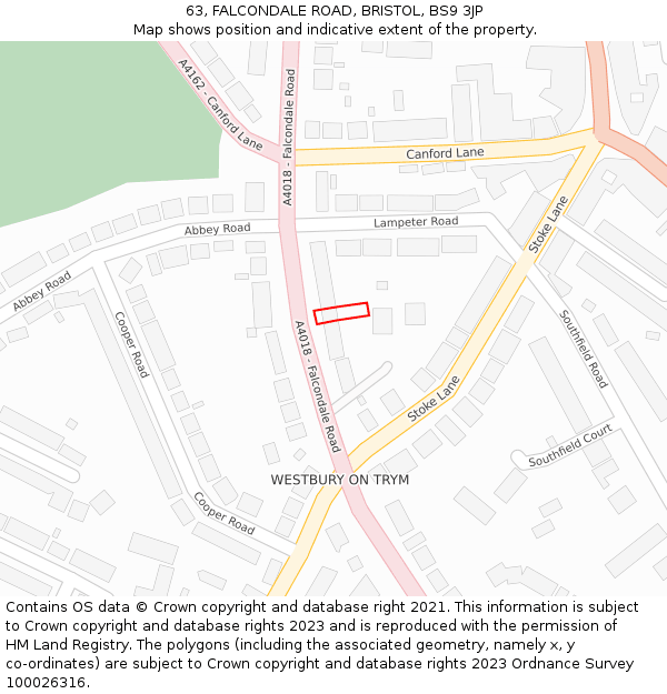 63, FALCONDALE ROAD, BRISTOL, BS9 3JP: Location map and indicative extent of plot