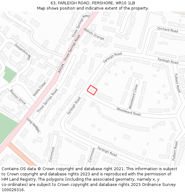 63, FARLEIGH ROAD, PERSHORE, WR10 1LB: Location map and indicative extent of plot
