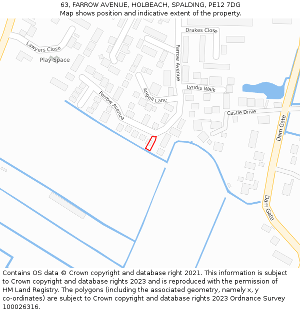 63, FARROW AVENUE, HOLBEACH, SPALDING, PE12 7DG: Location map and indicative extent of plot