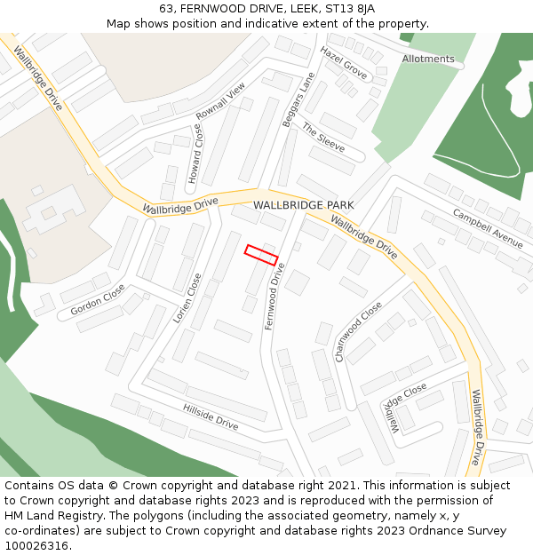 63, FERNWOOD DRIVE, LEEK, ST13 8JA: Location map and indicative extent of plot