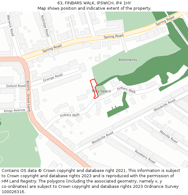 63, FINBARS WALK, IPSWICH, IP4 1HY: Location map and indicative extent of plot