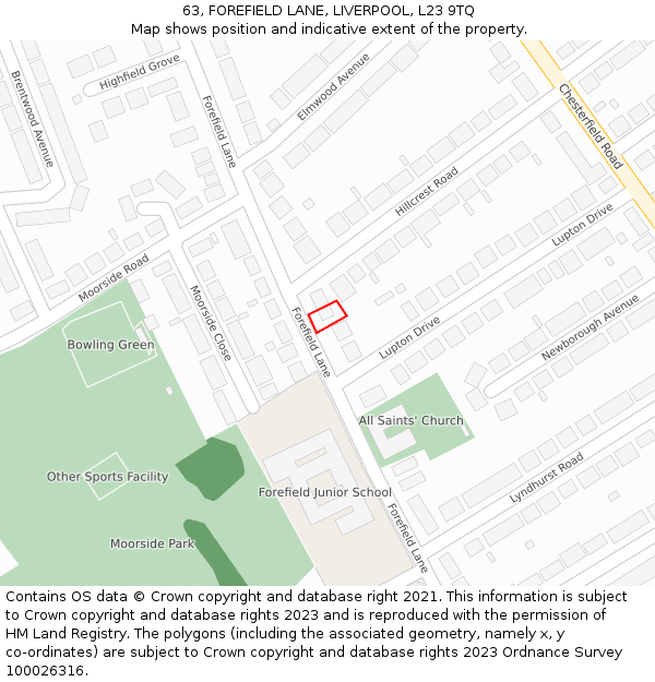 63, FOREFIELD LANE, LIVERPOOL, L23 9TQ: Location map and indicative extent of plot