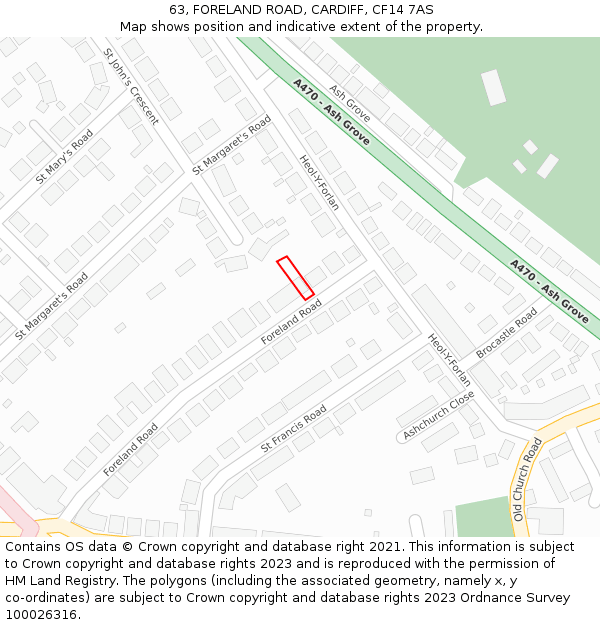 63, FORELAND ROAD, CARDIFF, CF14 7AS: Location map and indicative extent of plot