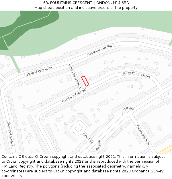 63, FOUNTAINS CRESCENT, LONDON, N14 6BD: Location map and indicative extent of plot