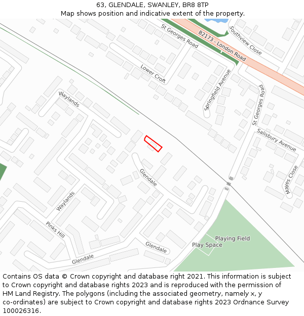 63, GLENDALE, SWANLEY, BR8 8TP: Location map and indicative extent of plot