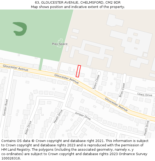 63, GLOUCESTER AVENUE, CHELMSFORD, CM2 9DR: Location map and indicative extent of plot