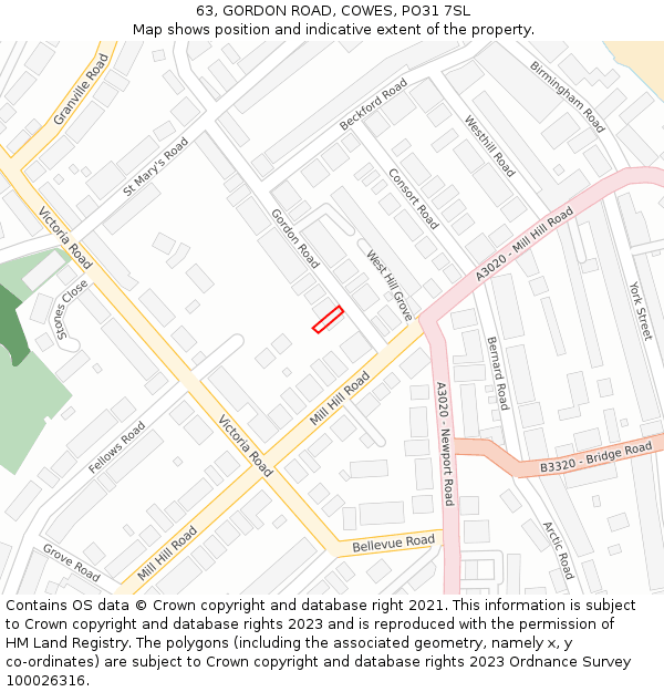 63, GORDON ROAD, COWES, PO31 7SL: Location map and indicative extent of plot