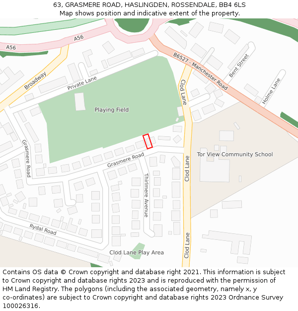 63, GRASMERE ROAD, HASLINGDEN, ROSSENDALE, BB4 6LS: Location map and indicative extent of plot