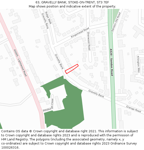 63, GRAVELLY BANK, STOKE-ON-TRENT, ST3 7EF: Location map and indicative extent of plot