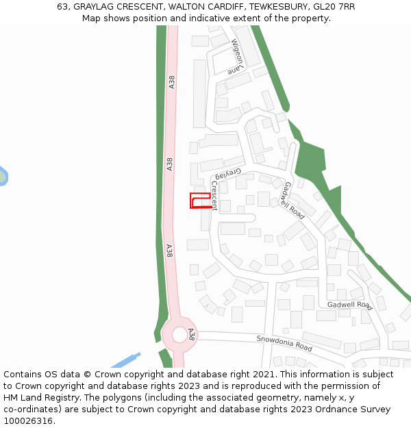 63, GRAYLAG CRESCENT, WALTON CARDIFF, TEWKESBURY, GL20 7RR: Location map and indicative extent of plot