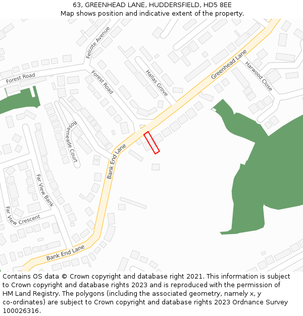 63, GREENHEAD LANE, HUDDERSFIELD, HD5 8EE: Location map and indicative extent of plot