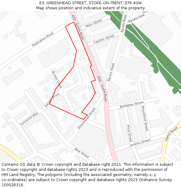 63, GREENHEAD STREET, STOKE-ON-TRENT, ST6 4GW: Location map and indicative extent of plot