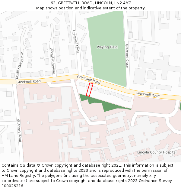 63, GREETWELL ROAD, LINCOLN, LN2 4AZ: Location map and indicative extent of plot